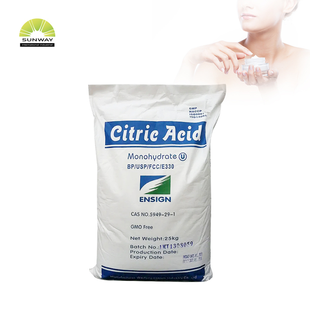 المواد الكيميائية اليومية السائبة مسحوق الكريستال الأبيض حمض الستريك حمض الستريك مونوهيدرات لا مائي 99٪ دقيقة